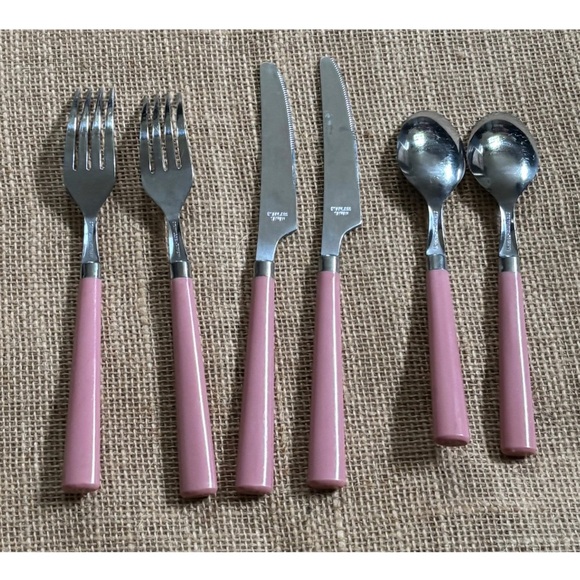 Vintage Sango Flatware Dusty Pink Rose Plastic Handle Incomplete Set Cottagecore - Picture 2 of 3